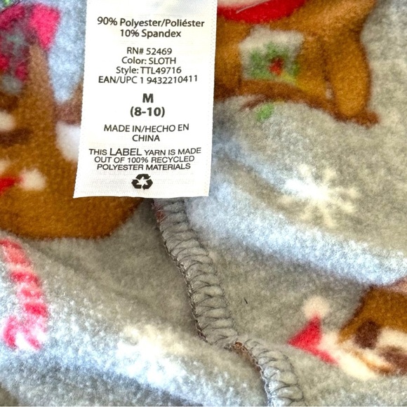 Christmas Sloth Leggings Time&Tru Size M (8-10) Soft Stretch Fleece Lined - Picture 4 of 4